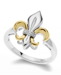 Symbolic and sparkling, this pretty Fleur De Lis ring matches perfectly with any outfit, while diamond accents add shine. Crafted in sterling silver and 14k gold. Size 7.