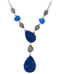 Feeling in a vibrant spirit? Genevieve & Grace's Y necklace matches that mood. It's set in sterling silver with blue druzy, blue agate (7 mm x 6 mm) and sparkling marcasite for a colorful touch. Approximate length: 16 inches. Approximate drop: 2 inches. Feeling in a vibrant spirit? Genevieve & Grace's Y necklace matches that mood. It's set in sterling silver with blue druzy, blue agate (7 mm x 6 mm) and sparkling marcasite for a colorful touch. Approximate length: 16 inches. Approximate drop: 2 inches.