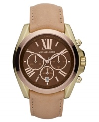Triple the fashion with the sophisticated combination of gold, rose-gold and brown tones on this lovely Michael Kors chronograph watch. Triple the fashion with the sophisticated combination of gold, rose-gold and brown tones on this lovely Michael Kors chronograph watch.