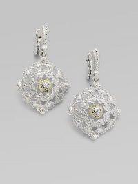 From the Windsor Collection. Antique-inspired shields of white pavé sapphires, sterling silver and 18k yellow gold drop from the ears with vintage elegance. White sapphires Sterling silver and 18k yellow gold Drop, about 1¼ Length, about 1 Width, about ¾ Post and hinge back Imported From the Windsor Collection. Antique-inspired shields of white pavé sapphires, sterling silver and 18k yellow gold drop from the ears with vintage elegance. White sapphires Sterling silver and 18k yellow gold Drop, about 1¼ Length, about 1 Width, about ¾ Post and hinge back Imported
