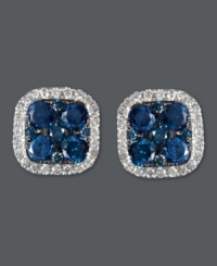 These stud earrings have it all - a playful square shape, a little shine, and a lot of color! Bella Bleu by Effy Collection combines round-cut blue diamonds (1 ct. t.w.) and white diamonds (1/5 ct. t.w.) in a polished, 14k white gold post setting. Approximate diameter: 3/8 inch. These stud earrings have it all - a playful square shape, a little shine, and a lot of color! Bella Bleu by Effy Collection combines round-cut blue diamonds (1 ct. t.w.) and white diamonds (1/5 ct. t.w.) in a polished, 14k white gold post setting. Approximate diameter: 3/8 inch.