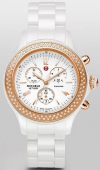 Michele Jetway White Ceramic Diamond Rose Gold Quartz Women's Watch - MWW17B000008 Michele Jetway White Ceramic Diamond Rose Gold Quartz Women's Watch - MWW17B000008