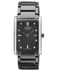 A blacked out Palidoro watch from Citizen that shines with elegant diamond accents. Powered by Eco-Drive, harnessing natural and artificial light, never needing a battery. A blacked out Palidoro watch from Citizen that shines with elegant diamond accents. Powered by Eco-Drive, harnessing natural and artificial light, never needing a battery.