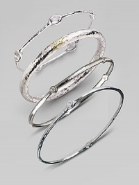 A slender sterling silver bangle accented with five radiant diamonds. Diamonds, 0.15 tcw Sterling silver Diameter, about 2½ Imported Please note: Bracelets sold separately. A slender sterling silver bangle accented with five radiant diamonds. Diamonds, 0.15 tcw Sterling silver Diameter, about 2½ Imported Please note: Bracelets sold separately.