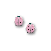 Sterling Silver Children's Pink and Black Ladybug Earrings Sterling Silver Children's Pink and Black Ladybug Earrings