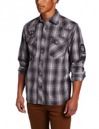 Southpole Men's Long Sleeve Plaid Button Down Shirt with Patch Details Southpole Men's Long Sleeve Plaid Button Down Shirt with Patch Details