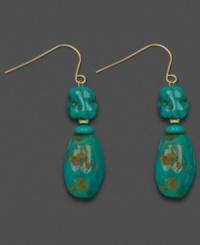 Raw, natural beauty. Marbled turquoise chips (6-7 mm) make these drops an exquisite addition to your fine jewelry collection. Earrings crafted in 14k gold. Approximate drop: 1-1/2 inches. Raw, natural beauty. Marbled turquoise chips (6-7 mm) make these drops an exquisite addition to your fine jewelry collection. Earrings crafted in 14k gold. Approximate drop: 1-1/2 inches.