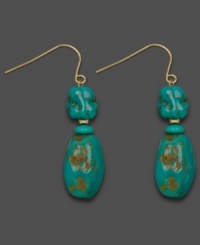 Raw, natural beauty. Marbled turquoise chips (6-7 mm) make these drops an exquisite addition to your fine jewelry collection. Earrings crafted in 14k gold. Approximate drop: 1-1/2 inches.