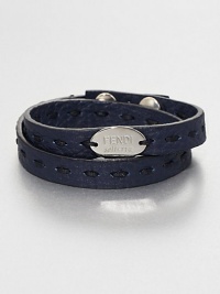 A double wrap bracelet of fine Italian leather is offset by a silver logo accent.LeatherAbout 16 diam.Made in Italy A double wrap bracelet of fine Italian leather is offset by a silver logo accent.LeatherAbout 16 diam.Made in Italy