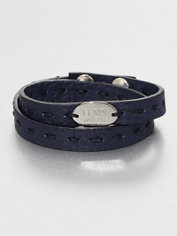 A double wrap bracelet of fine Italian leather is offset by a silver logo accent.LeatherAbout 16 diam.Made in Italy