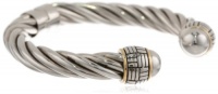 Two-Tone 14k Yellow Gold Plated and Sterling Silver Thick Twisted Bangle with Basket Weave Edged Cuff Bracelet Two-Tone 14k Yellow Gold Plated and Sterling Silver Thick Twisted Bangle with Basket Weave Edged Cuff Bracelet