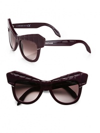 A retro-inspired cat's-eye design is given a dramatic update with a 3D croc pattern. Available in purple with purple gradient lens.Acetate logo temples100% UV protectionMade in Italy A retro-inspired cat's-eye design is given a dramatic update with a 3D croc pattern. Available in purple with purple gradient lens.Acetate logo temples100% UV protectionMade in Italy
