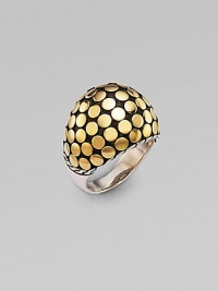 A striking yet simple design, with a dome of polished 18k gold dots and a sterling silver textured border and smooth band.18k yellow gold and sterling silverWidth, about ¾Made in Bali A striking yet simple design, with a dome of polished 18k gold dots and a sterling silver textured border and smooth band.18k yellow gold and sterling silverWidth, about ¾Made in Bali