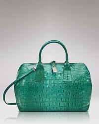 Practicality finds it's wild side with this rich satchel from Furla. A scale-tipping style in crocodile-stamped leather, it lends exotic allure whether carried over the shoulder or by the hand. Practicality finds it's wild side with this rich satchel from Furla. A scale-tipping style in crocodile-stamped leather, it lends exotic allure whether carried over the shoulder or by the hand.