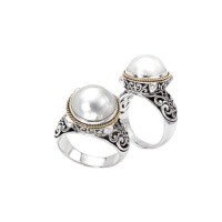 925 Silver & Mabe Pearl Ring with 18k Gold Accents- Sizes 6-8 925 Silver & Mabe Pearl Ring with 18k Gold Accents- Sizes 6-8