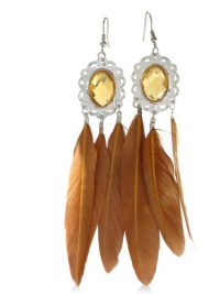 Six Feather Golden Camel Brown Feather Dangle Earrings, 5 Inches, CLEARANCE PRICED, LIMITED QUANTITY AVAILABLE