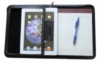 Case Elegance: Black leather iPad Folio Case with writing pad, good for iPad 1, iPad 2, and the new iPad, notepad and microfiber cloth included, additional sockets for business cards and accessories, Velcro strap flip design Case Elegance: Black leather iPad Folio Case with writing pad, good for iPad 1, iPad 2, and the new iPad, notepad and microfiber cloth included, additional sockets for business cards and accessories, Velcro strap flip design