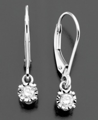 Brighten your look with these beautiful drops of light. Diamond earrings in 14k white gold featuring beautiful round-cut diamonds (1/8 ct. t.w.). Approximate drop: 3/4 inch. Brighten your look with these beautiful drops of light. Diamond earrings in 14k white gold featuring beautiful round-cut diamonds (1/8 ct. t.w.). Approximate drop: 3/4 inch.