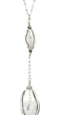 Jamie Kole Dew Drop Sterling Silver and Swarovski Crystal Double Glass Pendant Necklace