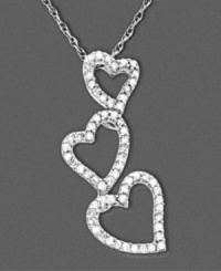 Let your love run wild. This beautiful diamond heart necklace features round-cut diamond (1/5 ct. t.w.) set in 14k white gold. Approximate length: 16 inches. Approximate drop: 1 inch. Let your love run wild. This beautiful diamond heart necklace features round-cut diamond (1/5 ct. t.w.) set in 14k white gold. Approximate length: 16 inches. Approximate drop: 1 inch.