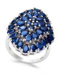 Beautiful in blue. This diamond-shaped ring, set in sterling silver, exudes elegance with sapphire stones (6-1/2 ct. t.w.) providing a vibrant touch. Size 7. Beautiful in blue. This diamond-shaped ring, set in sterling silver, exudes elegance with sapphire stones (6-1/2 ct. t.w.) providing a vibrant touch. Size 7.