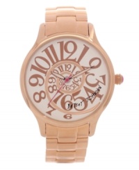 Betsey Johnson will have you mesmerized in mere seconds with this eye-catching, rosy-hued watch. Betsey Johnson will have you mesmerized in mere seconds with this eye-catching, rosy-hued watch.
