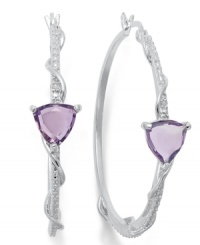 Classic earrings get a sparkly update. Victoria Townsend's stunning hoop earrings feature trilliant-cut amethyst (5 ct. t.w.) and sparkling diamond accents in sterling silver. Approximate diameter: 1-3/4 inches. Classic earrings get a sparkly update. Victoria Townsend's stunning hoop earrings feature trilliant-cut amethyst (5 ct. t.w.) and sparkling diamond accents in sterling silver. Approximate diameter: 1-3/4 inches.