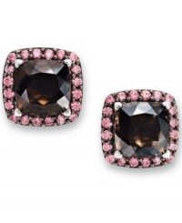 Shift into neutral. These stunning sterling silver earrings highlight a square-cut smokey quartz (4-3/4 ct. t.w.) and a halo of round-cut pink Swarovski zirconias (1-3/8 ct. t.w.). Approximate diameter: 1/2 inch. Shift into neutral. These stunning sterling silver earrings highlight a square-cut smokey quartz (4-3/4 ct. t.w.) and a halo of round-cut pink Swarovski zirconias (1-3/8 ct. t.w.). Approximate diameter: 1/2 inch.