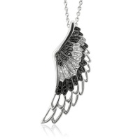 Sterling Silver Angel Feather Wing BLACK and WHITE Diamond Pendant Necklace (HI, I1-I2, 0.25 carat) Sterling Silver Angel Feather Wing BLACK and WHITE Diamond Pendant Necklace (HI, I1-I2, 0.25 carat)