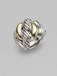 From the Chain Collection. This exquisite design, in sterling silver and 18k gold, is a striking mix of smooth and textured cables. 18k gold Sterling silver Width, about ½ Imported From the Chain Collection. This exquisite design, in sterling silver and 18k gold, is a striking mix of smooth and textured cables. 18k gold Sterling silver Width, about ½ Imported