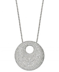 Bring elegance to your wardrobe with this sparkling necklace from Swarovski. With a round silhouette, it features a reversible pendant with clear crystal pave accents and smooth metal. Crafted in rhodium-plated mixed metal. Approximate length: 16 inches + 2-inch extender. Approximate drop: 2-1/2 inches. Bring elegance to your wardrobe with this sparkling necklace from Swarovski. With a round silhouette, it features a reversible pendant with clear crystal pave accents and smooth metal. Crafted in rhodium-plated mixed metal. Approximate length: 16 inches + 2-inch extender. Approximate drop: 2-1/2 inches.