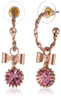 Betsey Johnson Rose Gold Boost Crystal and Bow Drop Earrings