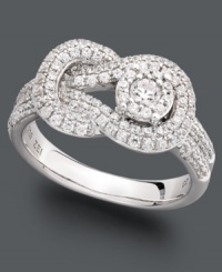 The perfect gift. She will be all smiles when she opens this beautiful Everlon ring this season. Crafted in polished 14k white gold, this intricately knotted style features dozens of pave-set, round-cut diamonds (3/4 ct. t.w.) The perfect gift. She will be all smiles when she opens this beautiful Everlon ring this season. Crafted in polished 14k white gold, this intricately knotted style features dozens of pave-set, round-cut diamonds (3/4 ct. t.w.)