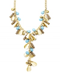 Brighten your look with bold style and a hint of summer color. INC International Concepts' Y-shaped necklace features plastic turquoise beads, oxidized brass tone accents and glass rondelles. Set in mixed metal. Approximate length: 21 inches. Approximate drop: 5 inches. Brighten your look with bold style and a hint of summer color. INC International Concepts' Y-shaped necklace features plastic turquoise beads, oxidized brass tone accents and glass rondelles. Set in mixed metal. Approximate length: 21 inches. Approximate drop: 5 inches.