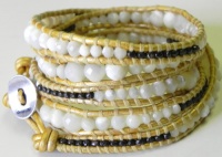 Chan Luu White Mother of Pearl Mix Graduated Wrap Bracelet on Gold Leather Chan Luu White Mother of Pearl Mix Graduated Wrap Bracelet on Gold Leather