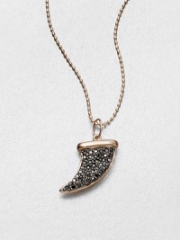 A horn-shaped pendant with rich black diamonds set in black rhodium and 14k rose gold on a ball chain. Black diamonds, .22 tcw14k rose goldBlack rhodiumLength, about 16Pendant size, about .5Lobster clasp closureImported A horn-shaped pendant with rich black diamonds set in black rhodium and 14k rose gold on a ball chain. Black diamonds, .22 tcw14k rose goldBlack rhodiumLength, about 16Pendant size, about .5Lobster clasp closureImported