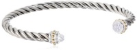 Two-Tone 14k Yellow Gold Plated and Sterling Silver Thin Twisted Bangle with Clear Cubic Zirconia Stone Edged Cuff Bracelet Two-Tone 14k Yellow Gold Plated and Sterling Silver Thin Twisted Bangle with Clear Cubic Zirconia Stone Edged Cuff Bracelet