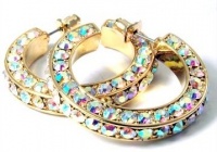 Trendy Three Sided Gold Hoop Earrings with Sparkling AB (Aurora Borealis) Austrian Crystals Trendy Three Sided Gold Hoop Earrings with Sparkling AB (Aurora Borealis) Austrian Crystals