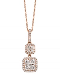 Square appeal. Le Vian's necklace and pendant, set in 14k rose gold, light up the night with diamonds (5/8 ct. t.w.) in stunning fashion. Approximate length: 18 inches. Approximate drop: 1 inch. Square appeal. Le Vian's necklace and pendant, set in 14k rose gold, light up the night with diamonds (5/8 ct. t.w.) in stunning fashion. Approximate length: 18 inches. Approximate drop: 1 inch.
