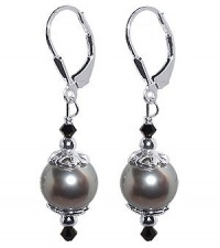 SCER034 Sterling Silver Radiant Imitation Pearl and Crystal Earrings Made with Swarovski Elements SCER034 Sterling Silver Radiant Imitation Pearl and Crystal Earrings Made with Swarovski Elements