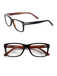 A sophisticated set of acetate frames with clear, easily replaced lenses. Wear the glasses as a simple accessory or replace the lenses with your own prescription. Replaceable optical lenses include permanent logo accent Metal T temple detail Made in Italy A sophisticated set of acetate frames with clear, easily replaced lenses. Wear the glasses as a simple accessory or replace the lenses with your own prescription. Replaceable optical lenses include permanent logo accent Metal T temple detail Made in Italy