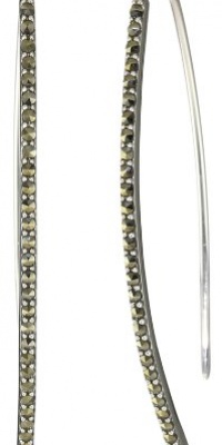 Judith Jack Geometrics Sterling Silver and Marcasite Elongated Hoop Earrings