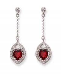 Timeless and romantic, Swarovski's silver tone mixed metal pierced earrings add feminine elegance to any outfit. The Siam crystal hearts and clear crystal pavé sparkle in classic, festive colors. Approximate drop: 1-7/8 inches. Timeless and romantic, Swarovski's silver tone mixed metal pierced earrings add feminine elegance to any outfit. The Siam crystal hearts and clear crystal pavé sparkle in classic, festive colors. Approximate drop: 1-7/8 inches.