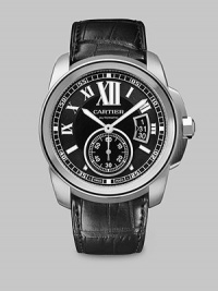 Bold, masculine, and refined, this enduring timepiece boasts an exotic alligator strap.Workshop-crafted mechanical movement with automatic winding Water resistant to 100 feet Stainless steel case, 42mm, (1.6) Black dial Calendar aperture at 3 o'clock Second counter at 6 o'clock Roman numeral markers Stainless steel hands Alligator strap Made in Switzerland Bold, masculine, and refined, this enduring timepiece boasts an exotic alligator strap.Workshop-crafted mechanical movement with automatic winding Water resistant to 100 feet Stainless steel case, 42mm, (1.6) Black dial Calendar aperture at 3 o'clock Second counter at 6 o'clock Roman numeral markers Stainless steel hands Alligator strap Made in Switzerland
