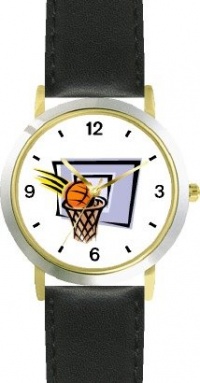 Basketball, Hoop, Backboard, Swish Basketball Theme - WATCHBUDDY® DELUXE TWO-TONE THEME WATCH - Arabic Numbers - Black Leather Strap-Women's Size-Small Basketball, Hoop, Backboard, Swish Basketball Theme - WATCHBUDDY® DELUXE TWO-TONE THEME WATCH - Arabic Numbers - Black Leather Strap-Women's Size-Small