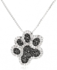 Sterling Silver Black and White Diamond Dog Paw Pendant Necklace (1/10 cttw, I-J Color, I3 Clarity), 18 Sterling Silver Black and White Diamond Dog Paw Pendant Necklace (1/10 cttw, I-J Color, I3 Clarity), 18