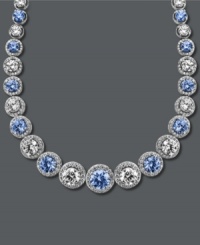 Dazzle them with an array of sparkle! Arabella's stunning collar necklace features round-cut blue Swarovski zirconias (25-1/3 ct. t.w.) and round-cut white zirconias (30-1/2 ct. t.w.) set in sterling silver. Approximate length: 17 inches. Dazzle them with an array of sparkle! Arabella's stunning collar necklace features round-cut blue Swarovski zirconias (25-1/3 ct. t.w.) and round-cut white zirconias (30-1/2 ct. t.w.) set in sterling silver. Approximate length: 17 inches.