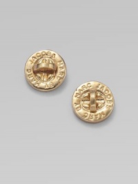 A chic turn-lock motif with a signature logo emblem. Argento plated brassWidth, about ¼Bolt clutch post backImported A chic turn-lock motif with a signature logo emblem. Argento plated brassWidth, about ¼Bolt clutch post backImported