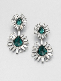 From the Miss Havisham Bel Air Collection. Faceted green tourmaline stones framed with sparkling Swarovski crystals in a double drop design. Hydro green tourmalineRhodium-platingSwarovski crystalsDrop, about 2.5Clip-on backMade in USA From the Miss Havisham Bel Air Collection. Faceted green tourmaline stones framed with sparkling Swarovski crystals in a double drop design. Hydro green tourmalineRhodium-platingSwarovski crystalsDrop, about 2.5Clip-on backMade in USA