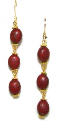 Rachel Reinhardt Caroline 14k Gold Plated Tiered Dangle Earring with Gold Veined Red Turquoise Beads Rachel Reinhardt Caroline 14k Gold Plated Tiered Dangle Earring with Gold Veined Red Turquoise Beads